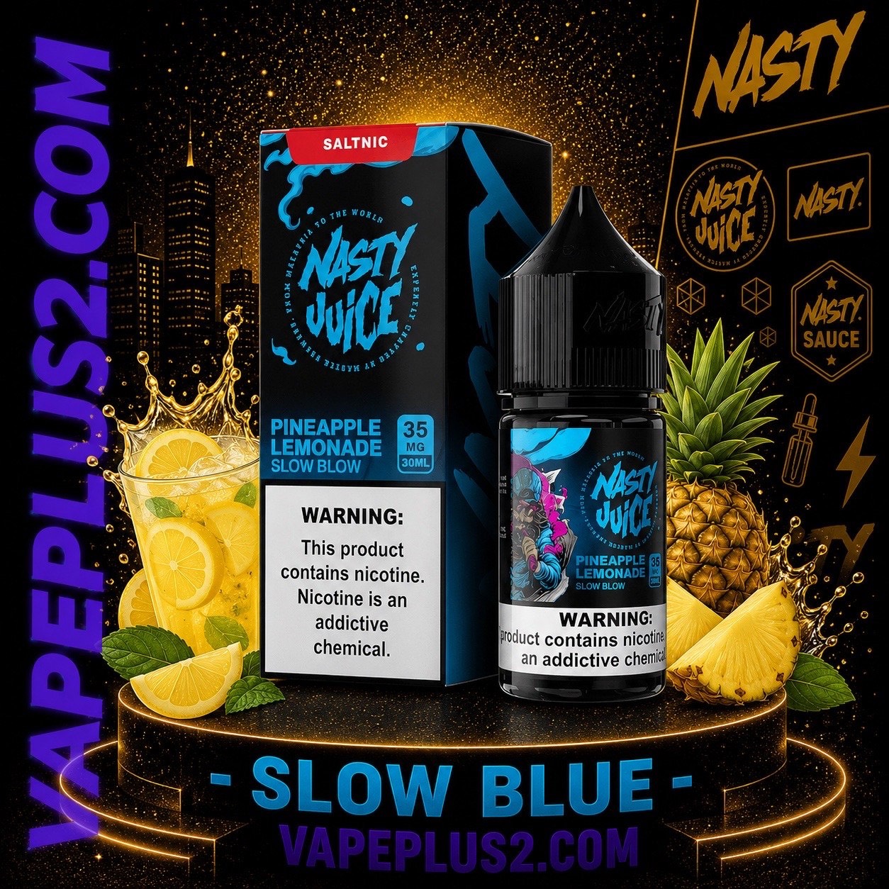 نیکوتین سالت لیمو آناناس اسلو بلو نستی | Slow Blow – Nasty SALT Pineapple Lemonade