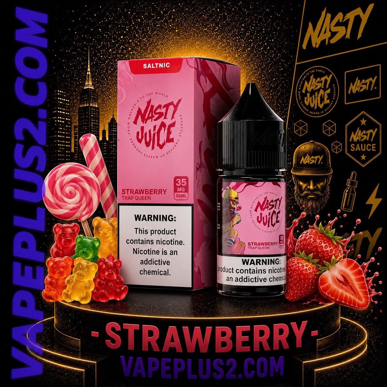 نیکوتین سالت توت فرنگی نستی | Nasty Strawberry Trap Queen Salt (30ml)