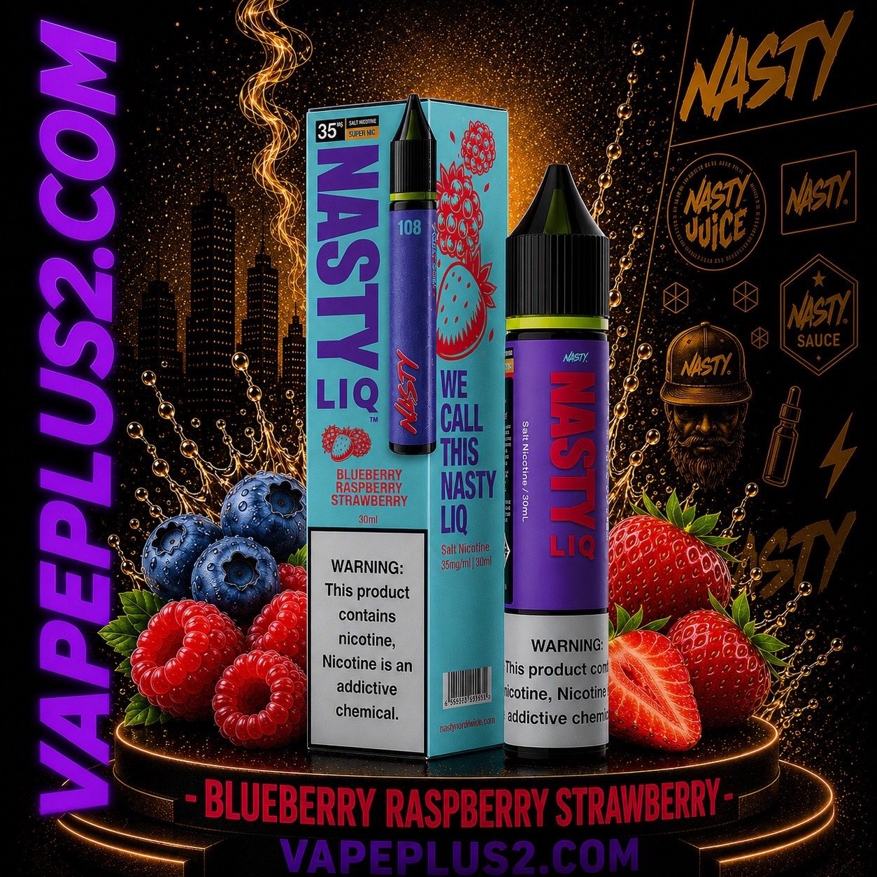 نیکوتین سالت توتفرنگی بلوبری رزبری نستی | Nasty LIQ Blueberry Raspberry Strawberry Salt
