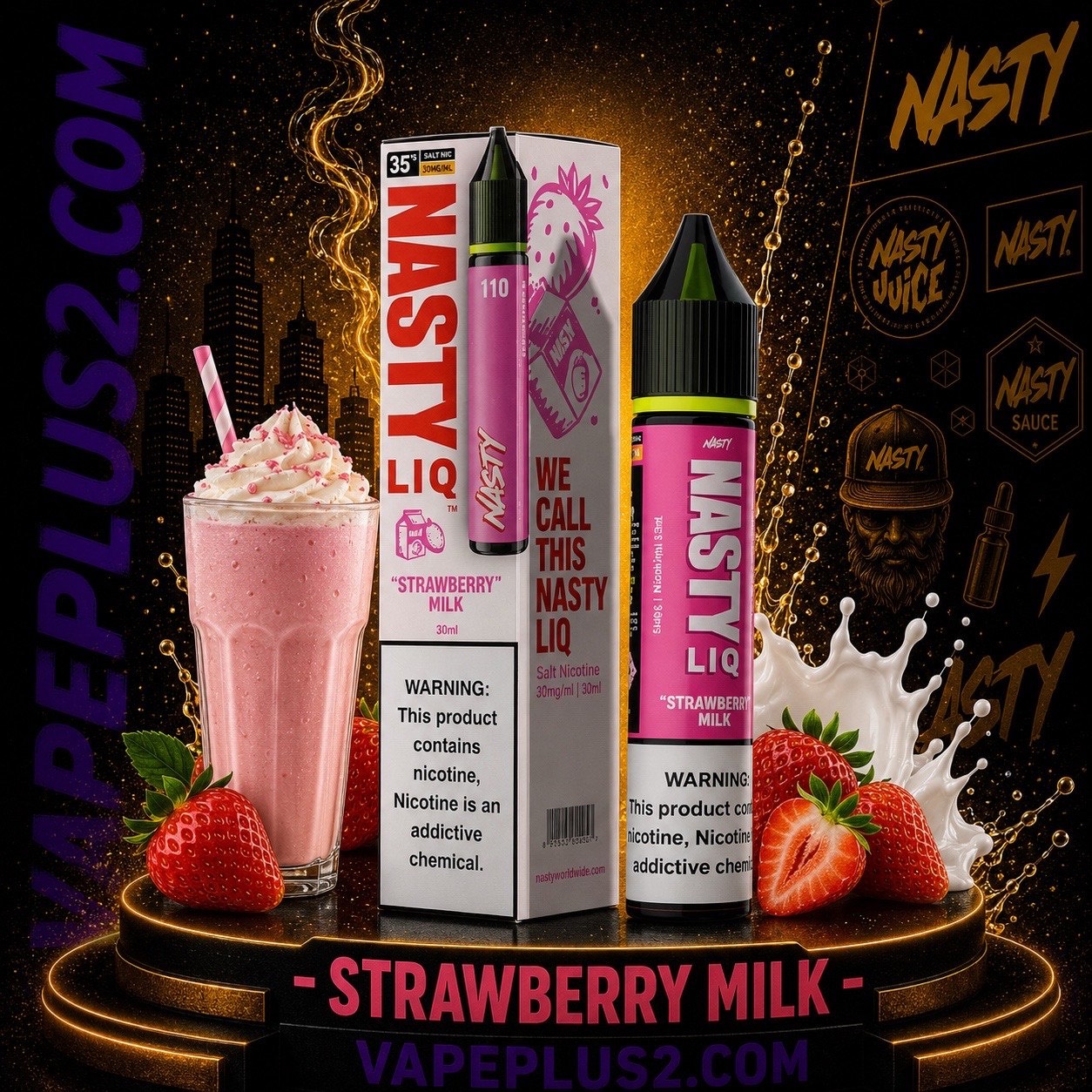 نیکوتین سالت شیر توتفرنگی نستی | Nasty LIQ Strawberry Milk Salt