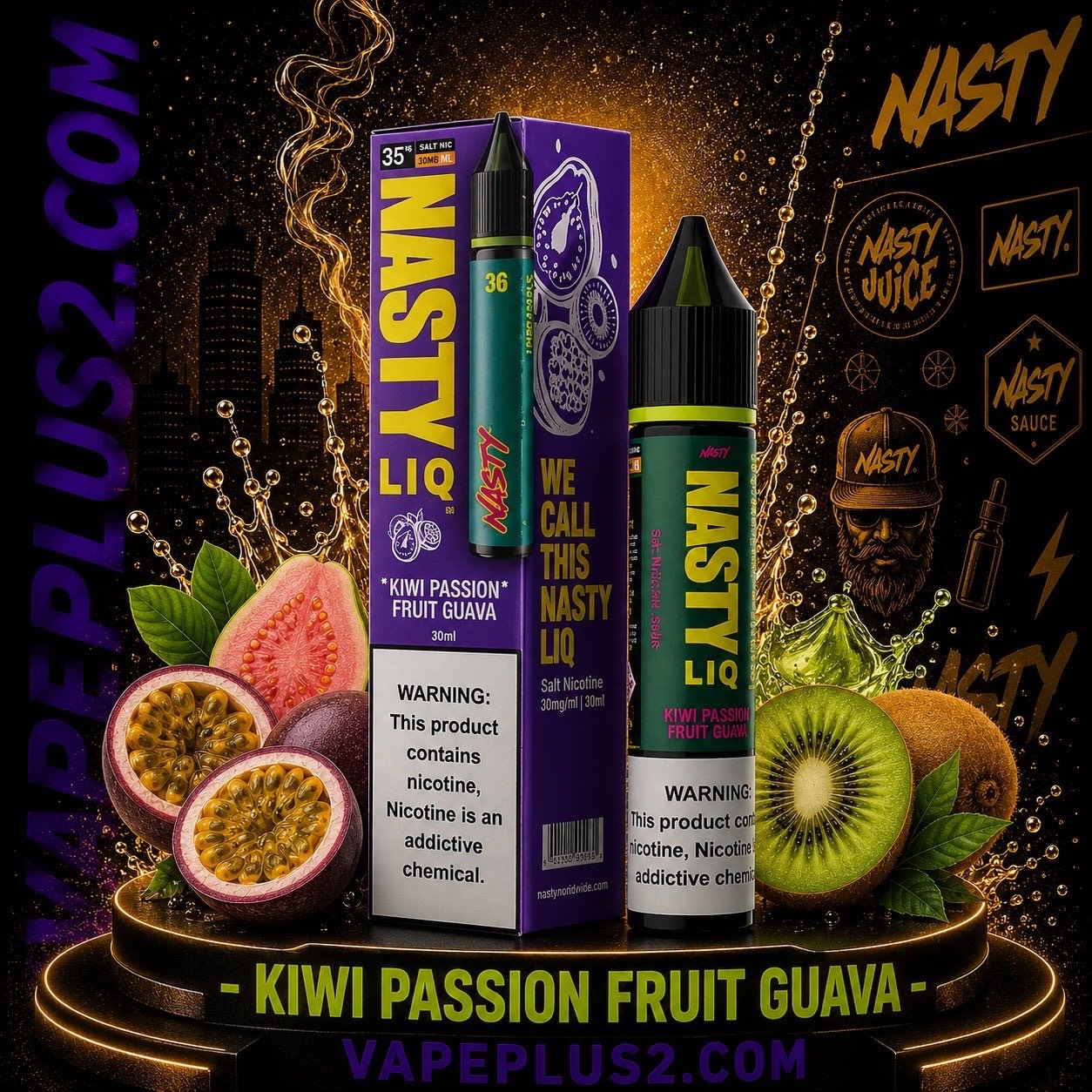 نیکوتین سالت کیوی پشن فروت گواوا نستی | Nasty LIQ Kiwi Passion Fruit Guava Salt